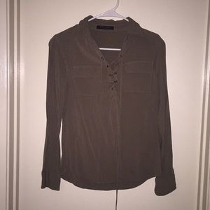 Long sleeve lace up front top